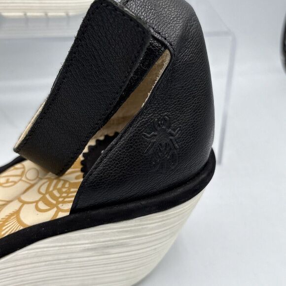 Fly London Women’s Yake Perforated Black Leather Sandals Wedge Heels EU39 US8.5 - Picture 4 of 13